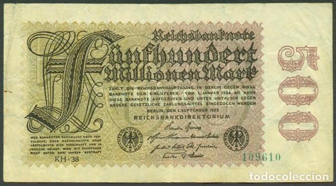 Billetes extranjeros: ALEMANIA (Rep. Weimar). 500 millionen mark 1.9. 1923. Pick 108. Unifaz.