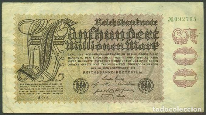 Billetes extranjeros: ALEMANIA (Rep. Weimar). 500 millionen mark 1.9. 1923. Pick 110. Unifaz.