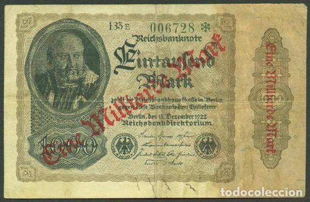 Billetes extranjeros: ALEMANIA (Rep. Weimar). 1 Milliarde Mark sept. 1923. Pick 113. Ver numerador, color de papel.