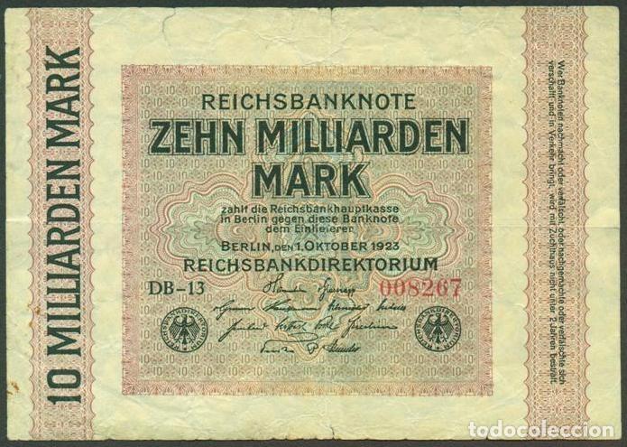 Billetes extranjeros: ALEMANIA (Rep. Weimar). 10 Milliarden Mark 1.10.1923. Pick 117. Unifaz.
