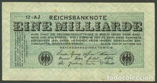 Billetes extranjeros: ALEMANIA (Rep. Weimar). 1 milliarde Mark 20.10.1923. Pick 122. Unifaz.