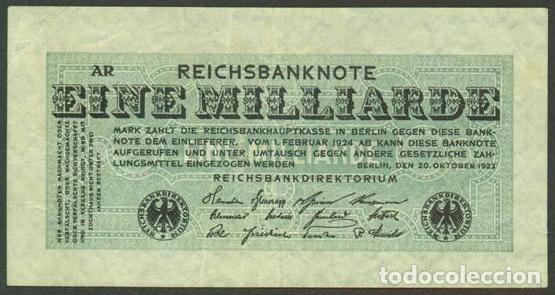 Billetes extranjeros: ALEMANIA (Rep. Weimar). 1 milliarde Mark 20.10.1923. Pick 122. Unifaz.