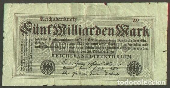 Billetes extranjeros: ALEMANIA (Rep. Weimar). 5 milliarden Mark 20.10.1923. Pick 123. Unifaz.