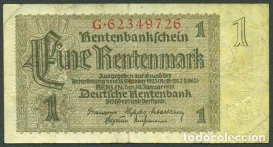 Billetes extranjeros: ALEMANIA. III reich. II G.M. 1 rentenmark 1937. Pick 173.