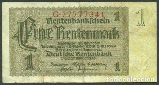 Billetes extranjeros: ALEMANIA. III reich. II G.M. 1 rentenmark 1937. Pick 173.