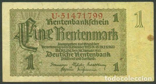 Billetes extranjeros: ALEMANIA. III reich. II G.M. 1 rentenmark 1937. Pick 173.