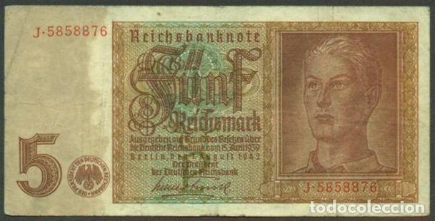 Billetes extranjeros: ALEMANIA. III reich. II G.M. 5 reichsmark 1942. Pick 186.