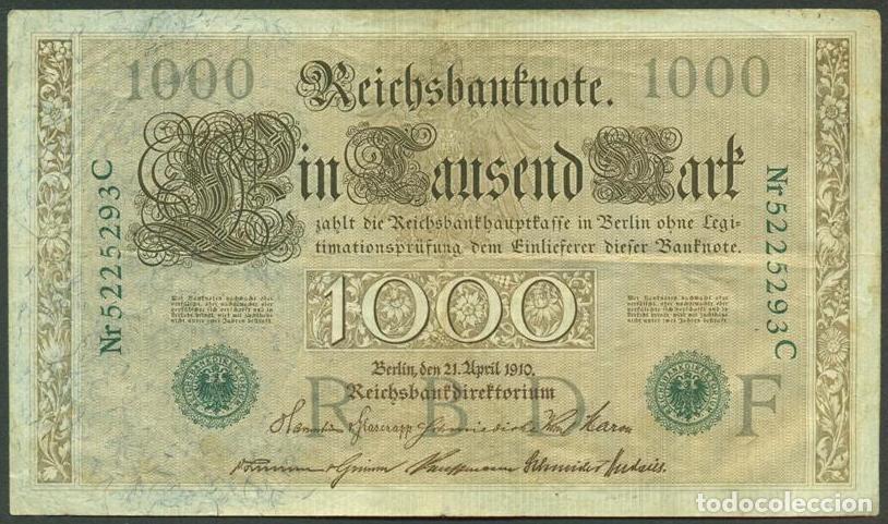 Billetes extranjeros: ALEMANIA (Imperio). 1000 mark 21.4.1910. Numeros en verde. Pick 45.