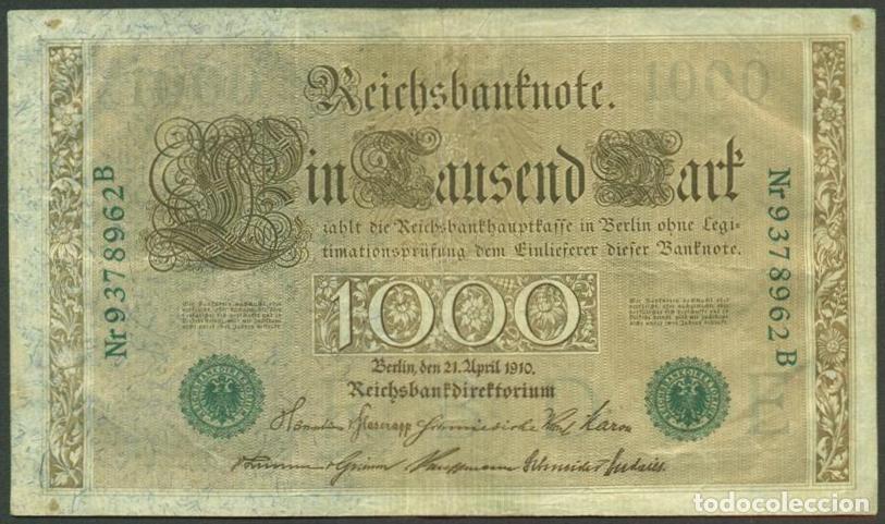 Billetes extranjeros: ALEMANIA (Imperio). 1000 mark 21.4.1910. Numeros en verde. Pick 45.