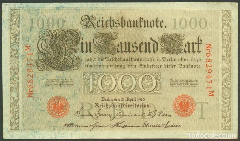 Billetes extranjeros: ALEMANIA (Imperio). 1000 mark 21.4.1910. Numeros en rojo. Pick 44 b.