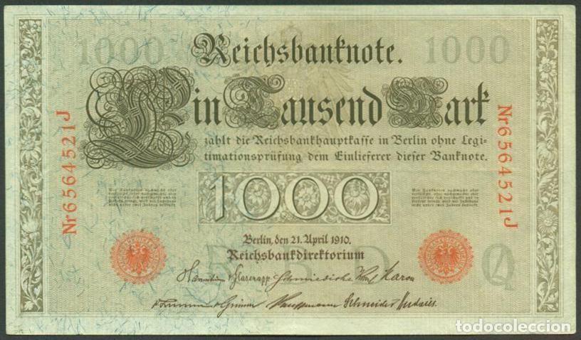 Billetes extranjeros: ALEMANIA (Imperio). 1000 mark 21.4.1910. Numeros en rojo. Pick 44 b.