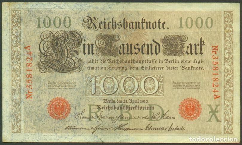 Billetes extranjeros: ALEMANIA (Imperio). 1000 mark 21.4.1910. Numeros en rojo. Pick 44 b.
