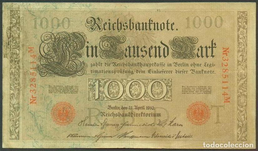 Billetes extranjeros: ALEMANIA (Imperio). 1000 mark 21.4.1910. Numeros en rojo. Pick 44 b.
