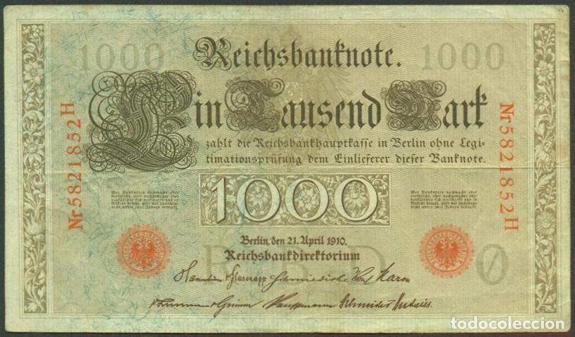 Billetes extranjeros: ALEMANIA (Imperio). 1000 mark 21.4.1910. Numeros en rojo. Pick 44 b.