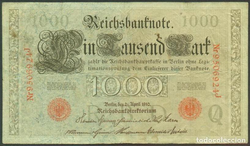Billetes extranjeros: ALEMANIA (Imperio). 1000 mark 21.4.1910. Numeros en rojo. Pick 44 b.
