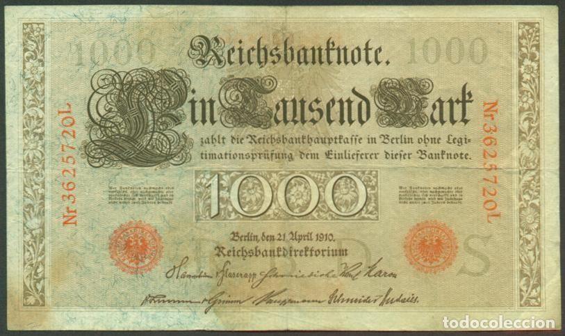 Billetes extranjeros: ALEMANIA (Imperio). 1000 mark 21.4.1910. Numeros en rojo. Pick 44 b.