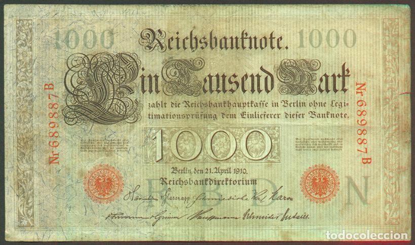 Billetes extranjeros: ALEMANIA (Imperio). 1000 mark 21.4.1910. Numeros en rojo. Pick 44 a. 6 digitos en numero de serie