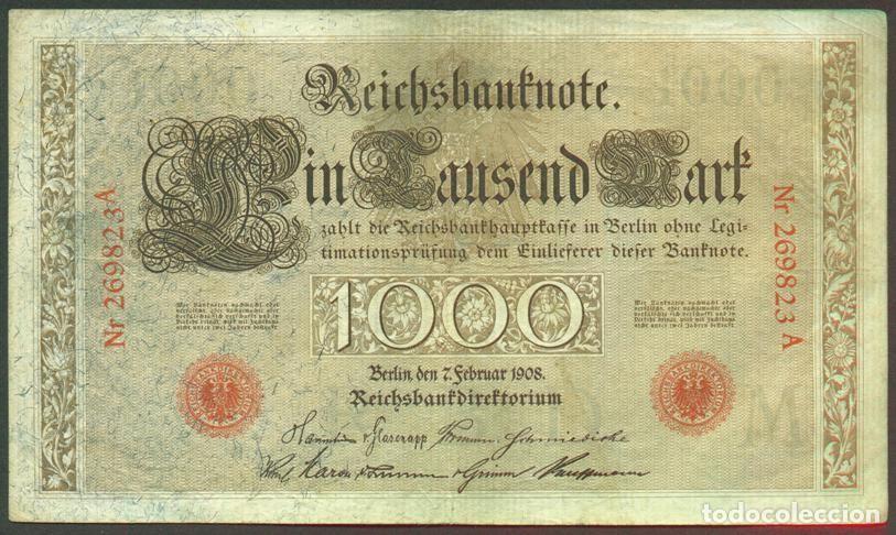 Billetes extranjeros: ALEMANIA (Imperio). 1000 mark 7.2.1908. Pick 36. Serie A.
