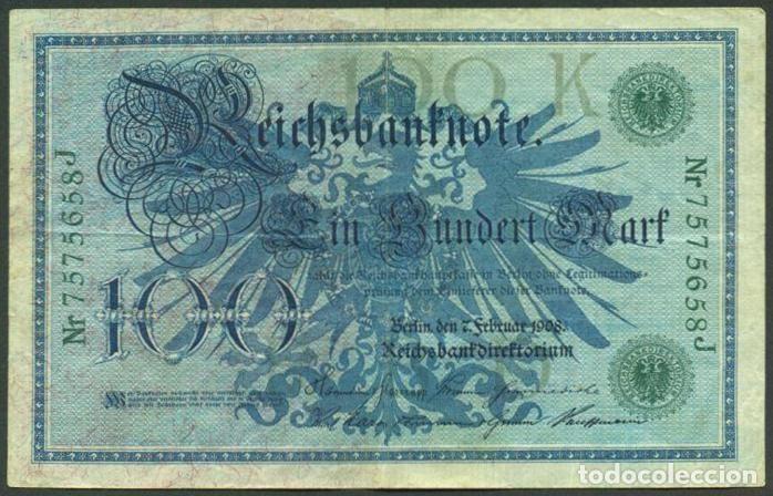 Billetes extranjeros: ALEMANIA (Imperio). 100 mark 7.2.1908. Pick 34. Numero de serie en verde.