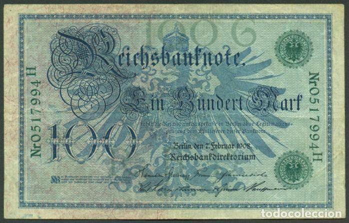 Billetes extranjeros: ALEMANIA (Imperio). 100 mark 7.2.1908. Pick 34. Numero de serie en verde.