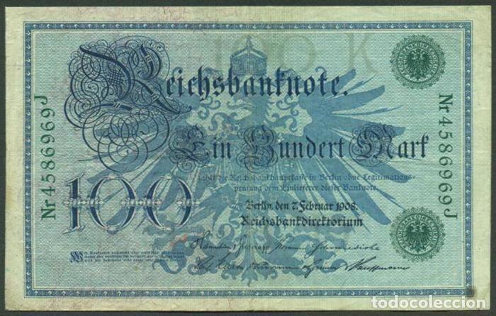 Billetes extranjeros: ALEMANIA (Imperio). 100 mark 7.2.1908. Pick 34. Numero de serie en verde.