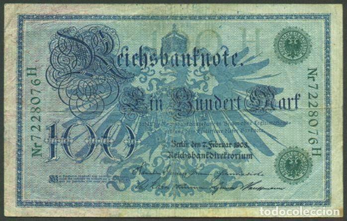 Billetes extranjeros: ALEMANIA (Imperio). 100 mark 7.2.1908. Pick 34. Numero de serie en verde.