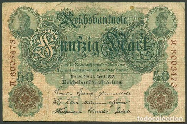 Billetes extranjeros: ALEMANIA (Imperio). 50 mark 21.4.1910. Pick 41.
