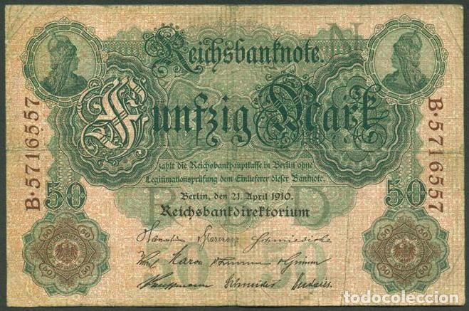 Billetes extranjeros: ALEMANIA (Imperio). 50 mark 21.4.1910. Pick 41.