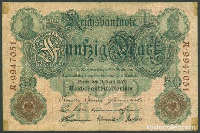 Billetes extranjeros: ALEMANIA (Imperio). 50 mark 21.4.1910. Pick 41.