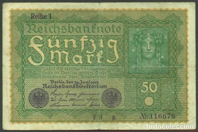 Billetes extranjeros: ALEMANIA. Post I G.M. 50 mark 24.6.1919. Pick 66. Reihe 1.