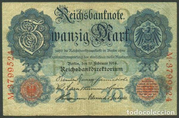 Billetes extranjeros: ALEMANIA. I G.M. 20 mark 19.2.1914. Pick 46 b. 7 digitos.