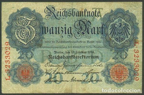Billetes extranjeros: ALEMANIA. I G.M. 20 mark 19.2.1914. Pick 46 b. 7 digitos.
