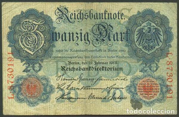 Billetes extranjeros: ALEMANIA. I G.M. 20 mark 19.2.1914. Pick 46 b. 7 digitos.