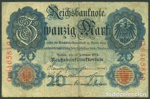 Billetes extranjeros: ALEMANIA. I G.M. 20 mark 19.2.1914. Pick 46 b. 7 digitos.