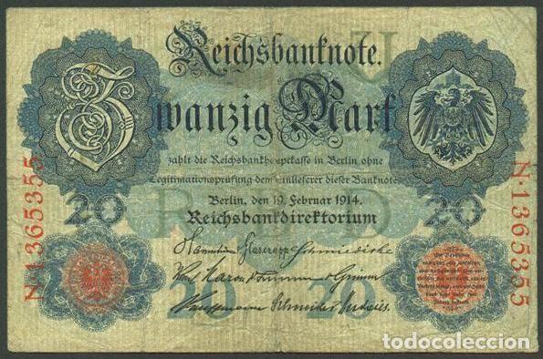 Billetes extranjeros: ALEMANIA. I G.M. 20 mark 19.2.1914. Pick 46 b. 7 digitos.