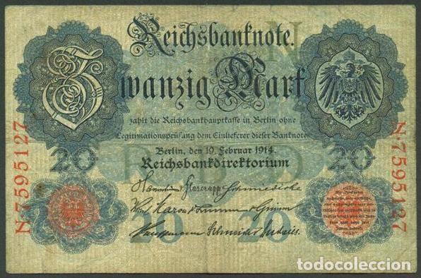 Billetes extranjeros: ALEMANIA. I G.M. 20 mark 19.2.1914. Pick 46 b. 7 digitos.