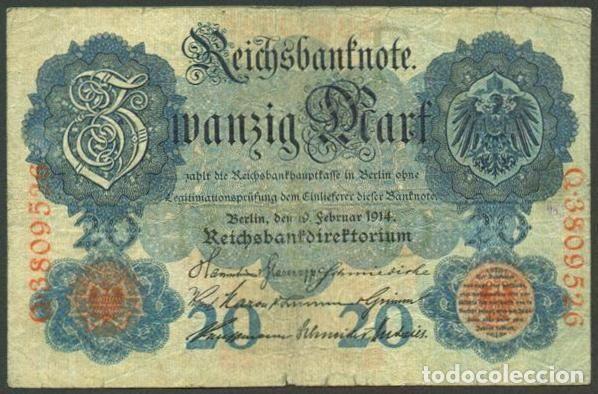 Billetes extranjeros: ALEMANIA. I G.M. 20 mark 19.2.1914. Pick 46 b. 7 digitos.