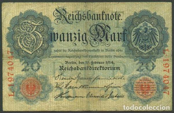 Billetes extranjeros: ALEMANIA. I G.M. 20 mark 19.2.1914. Pick 46 b. 7 digitos.