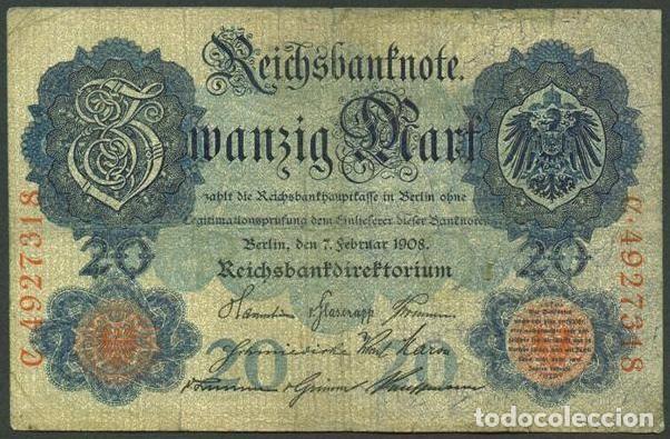 Billetes extranjeros: ALEMANIA (Imperio). 20 mark 7.2.1908. Pick 31