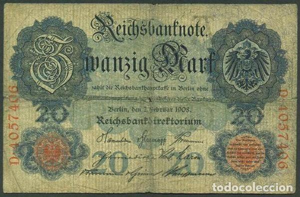 Billetes extranjeros: ALEMANIA (Imperio). 20 mark 7.2.1908. Pick 31 - Foto 1