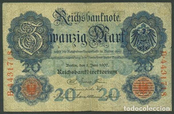 Billetes extranjeros: ALEMANIA (Imperio). 20 mark 8,6.1907. Pick 28