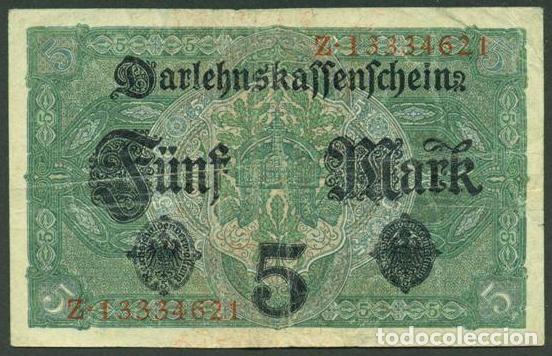 Billetes extranjeros: ALEMANIA. I G.M. 5 mark 1.8.1917. Pick 56 b. 7 digitos.