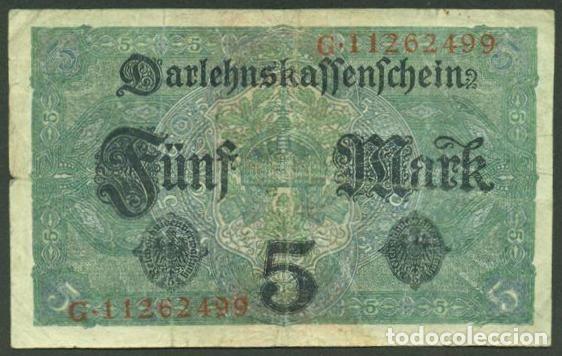 Billetes extranjeros: ALEMANIA. I G.M. 5 mark 1.8.1917. Pick 56 b. 7 digitos.