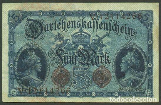 Billetes extranjeros: ALEMANIA. I G.M. 5 mark 5.8.1914. Pick 47 c. 8 digitos.