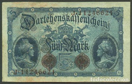 Billetes extranjeros: ALEMANIA. I G.M. 5 mark 5.8.1914. Pick 47 c. 8 digitos.