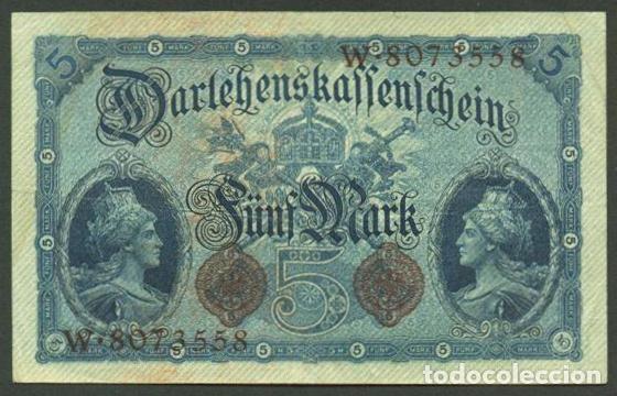 Billetes extranjeros: ALEMANIA. I G.M. 5 mark 5.8.1914. Pick 47 b. 7 digitos.