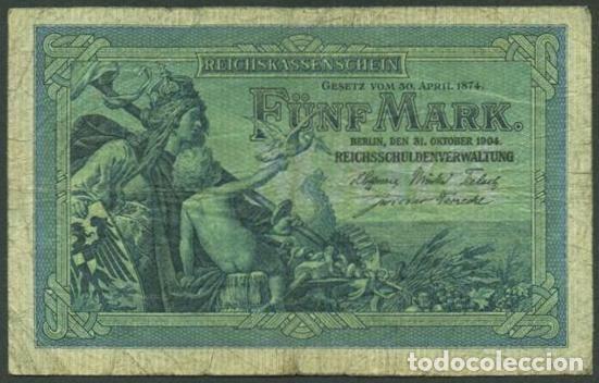 Billetes extranjeros: ALEMANIA (Imperio). 5 mark 31.10.1904. Pick 8 a. 6 digitos.