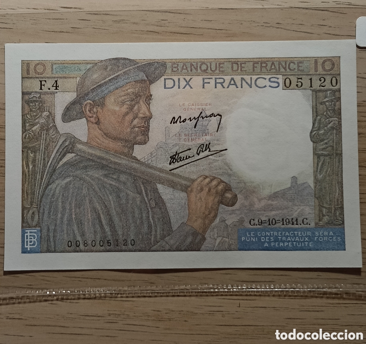 Billetes extranjeros: Francia. 10 Francs. 1941.