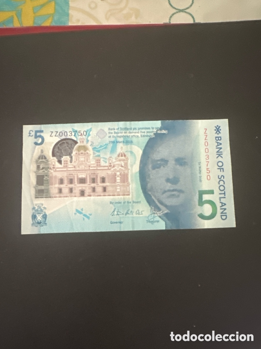 Billetes extranjeros: Billete de Escocia de 5 libras serie ZZ de reposici&oacute;n a&ntilde;o 2016