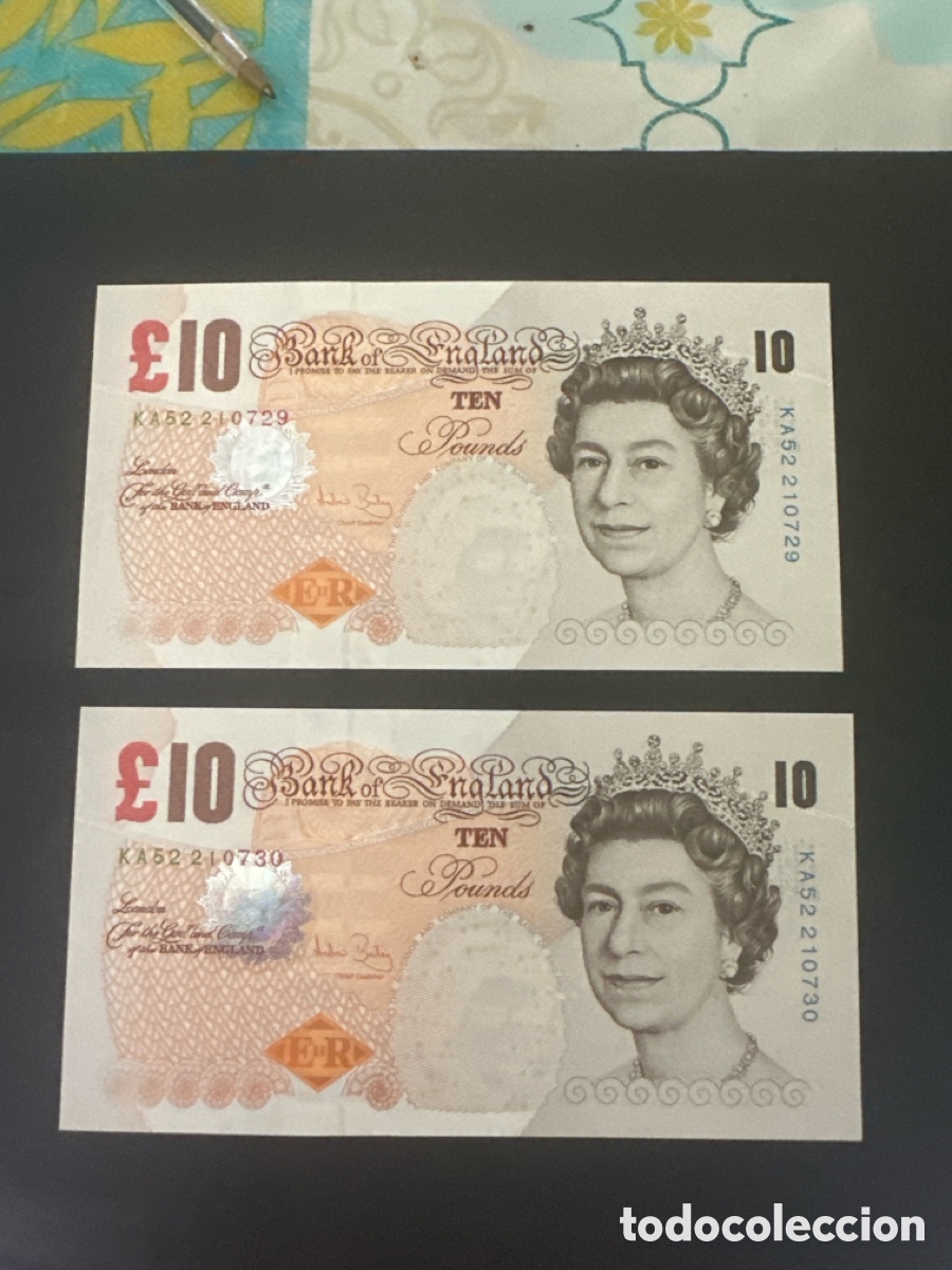 Billetes extranjeros: Billetes de Inglaterra pareja correlativa 10 libras a&ntilde;o 2000, sin circular